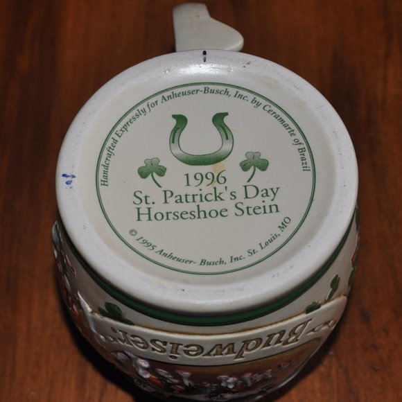 1996 Anheuser Busch Budweiser St. Patrick's Day Horseshoe Stein Clydesdales Mug - Picture 8 of 8